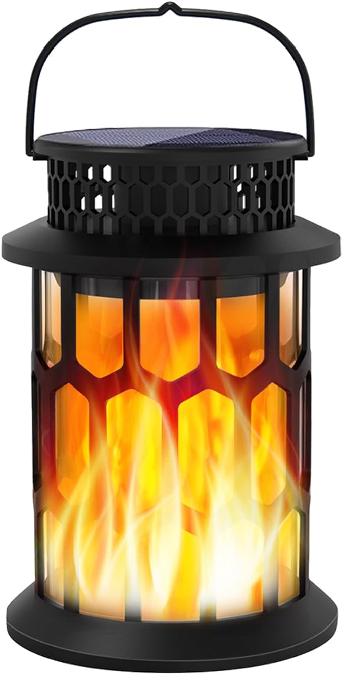 Solar Lanterns Outdoor Waterproof, Flickering Flame Hanging Solar Lanterns Solar Powered Wireless Lantern Decorative Lighting for Halloween Party,Patio,Garden,Yard,Pathway (1Pack)