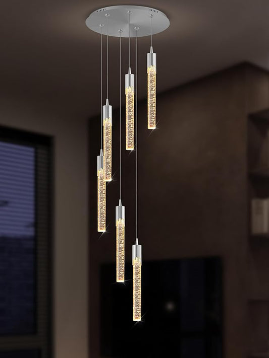 Flashing God Pendant Lights Kitchen Island 6-Lights Pendant Chandelier for Dining Room Hallway Stairwell,Modern Chrome Crystal Ceiling Light LED Dimmable 2700K-6000K