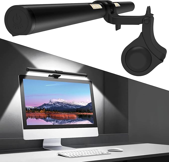 OOWOLF Monitor Light Bar with Backlight CRI≥95, Screen Light Bar, Desk Lamp for Eye-Caring, Flicker Free, 3-Color Mode, Memory Dimming, e-Reading Task Lamp,Computer Lights for Home Office