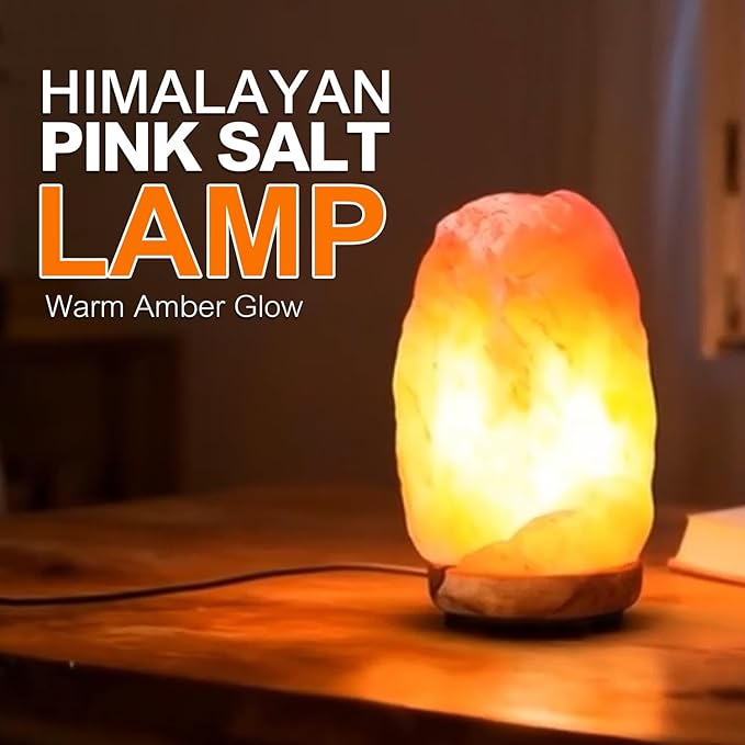 Himalayan Glow Salt Lamp 7-10” (6-8 lb) with Dimmer Switch - All Natural and Handcrafted with Wooden Base and Light Bulb