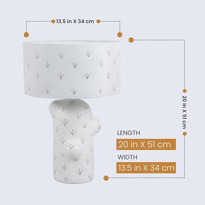 Handicrafts Home Handcrafted Paper Mache Table Lamp, 13.5x20” Modern Farmhouse Accent Table Lamp, Decorative Dome Bedside Nightstand Lamp for Bedroom Living Room, Small Sculptural Desk Light, Chevron