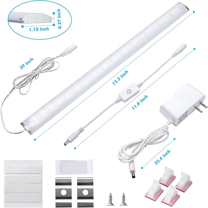 Under Cabinet Lighting 15 inch, Bright Under Desk Light with Memory Function, Dimmable Under Counter Lights for Kitchen, Closet and Workbench, LED Sink Light, Cool White 6500K