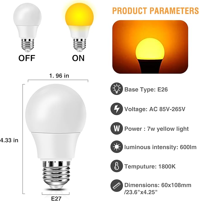 Neporal Amber Light Bulbs, 9W 60W Equivalent A19 Soft Light Bulb, Blue Light Blocking Warm Light Bulbs, 1800K Amber Night Light Bulb, Dim Bulb for Healthy Sleep and Baby Nursery Light (3)