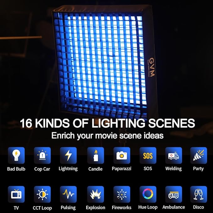 GVM 200W Flexible Led Panel Light Mat with Bluetooth Control, RGB Video Light with Softbox, 2000K-10000K Foldable Photography Light, 16 Kinds Lighting Scene, 1400pcs Led Beads, 23.62 * 23.62 inch