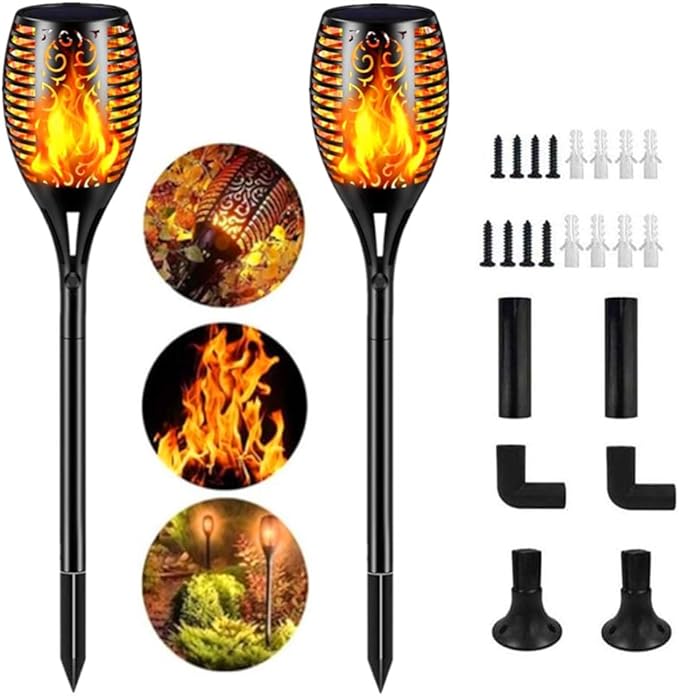 2 Pack Solar Light Outdoor (Super Larger Size) 96led Solar torches for outside,Ultra-Bright Solars Light with Flickering Flame,Auto Lighting Dusk to Dawn Landscape Patio Lights for Garden Decor