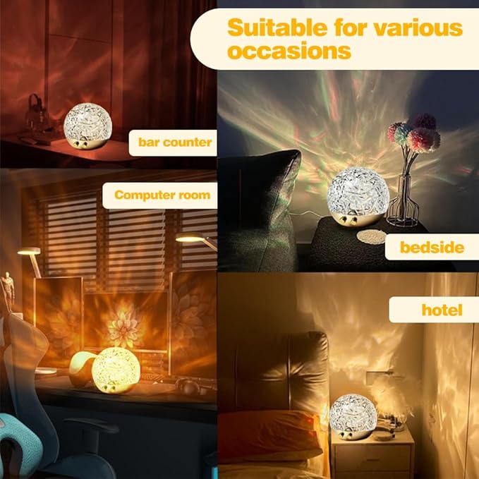 Water Wave Dynamic Projection Atmosphere Lamp, Ocean Wave Light Projector Lamp, Water Ripple Night Light Projector 3D Water Wave Lamp Sunset Lights Table Lamp for Home Bedroom Decors (3-Color Light)