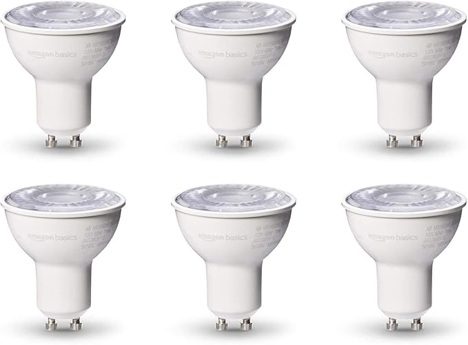 Amazon Basics MR16 LED Light Bulb, 50 Watt Equivalent, Energy Efficient 7W, GU10 Base, Daylight White 5000K, Dimmable, 10,000 Hour Lifetime , 6-Pack