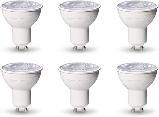 Amazon Basics MR16 LED Light Bulb, 50 Watt Equivalent, Energy Efficient 7W, GU10 Base, Daylight White 5000K, Dimmable, 10,000 Hour Lifetime , 6-Pack