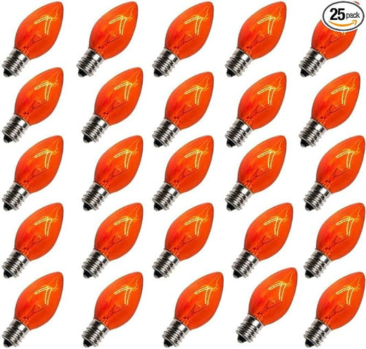 GOOTHY 25 Pack C7 Orange Halloween Light Bulbs, C7 Clear Orange Replacement Light Bulbs E12 Candelabra Base Bulbs for Halloween Christmas Outdoor String Lights Candles, Night Lights Bulbs 5W 120V