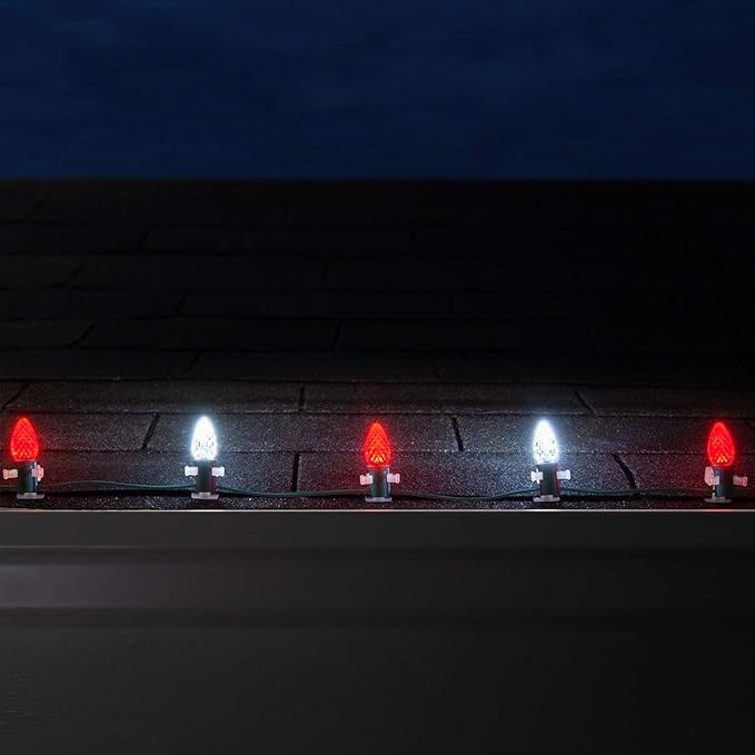 Wintergreen Lighting C7 OptiCore Commercial Red and Cool White Christmas Lights - LED Christmas String Lights, Outdoor Christmas Holiday Lights; Green Wire (50 Lights, 50 ft)