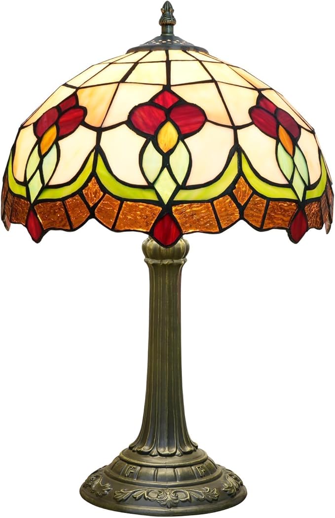 Red Tuilp Tiffany Lamp Stained Glass Table Lamps Antique Vintage Style Bedside Nightstand Nightstand Decor Living Room Bedroom Office Home Retro Bar Hotel 12 Inch Unique Reading Desk Lamps