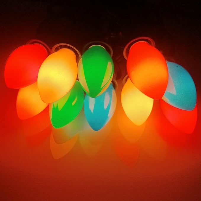 C7 Multicolor Christmas Lights Outdoor 25Ft Vintage Christmas String Light with 27 Ceramic Multicolor Bulbs(2 Spare), Hanging Rainbow Lights for Holiday, Prom, Party, Wedding, Christmas Decor