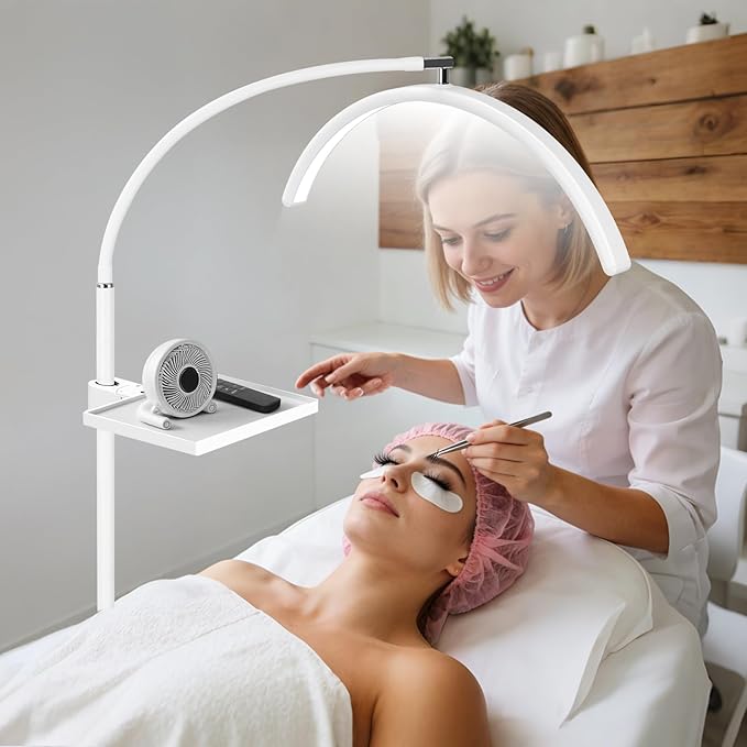 Half Moon Lash Light with Tool Tray for Eyelash Extensions & Estheticians, Dimmable LED Lash Lamp with Flexible Gooseneck, Shadow-Free Moon Light for Lash Tech, Tattoo, SPA, Eyelash Lamp (White)