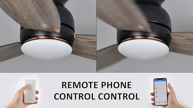 Carro Ceiling Fan with Lights, Indoor & Outdoor Ceiling Fan, 48" Low Profile DC Smart, Compatible with Alexa, Siri, Google Home & Smart APP, 2 Colors of Reversible Blades, Dark Walnut & Wood