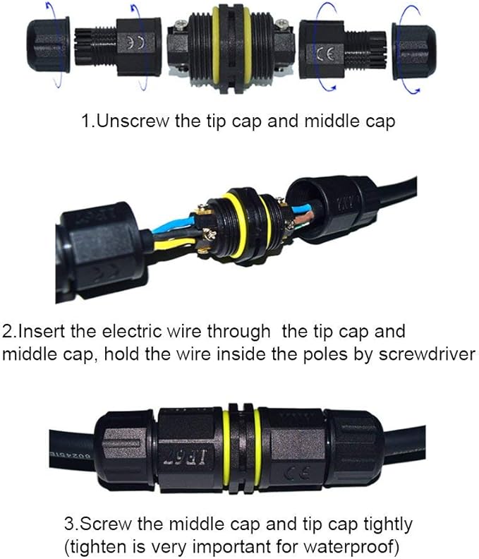 3 Way Junction Box IP68 Waterproof Electrical Junction Box 2 Pin/3 Pin/4 Pin Junction Box Outdoor Cable Connector for Underground/Outdoor Ø 4.5mm-10mm, Shielded Field Installable - 2Pin