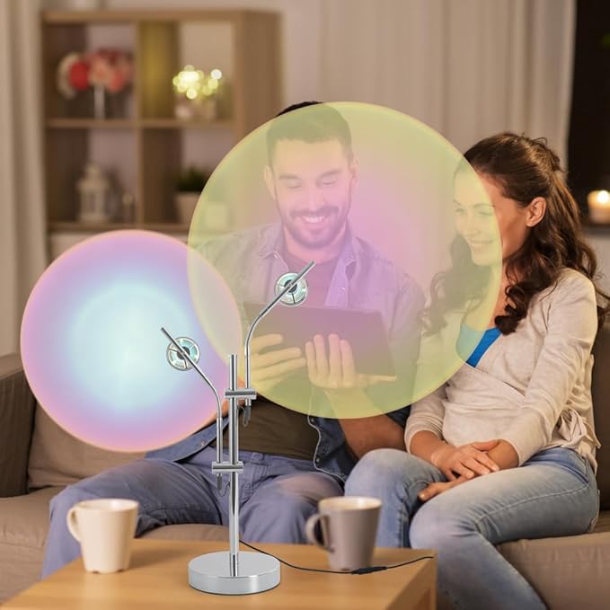 Halo Projecto Lamp,Mood Lighting Sunset Lamp for Bedroom,2 Head Multi Table Light with Replaceable Filters,Modern Adjustable Ambient Decor Lighting for Living Room(Sunset Light)