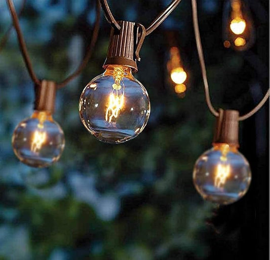 Abeja 25Ft Outdoor Patio String Lights with 27 Clear G40 Bulbs, UL Listed for Porch Bars Deck Wedding Party Markets Decor, 5W, E12 Socket Base, Brown