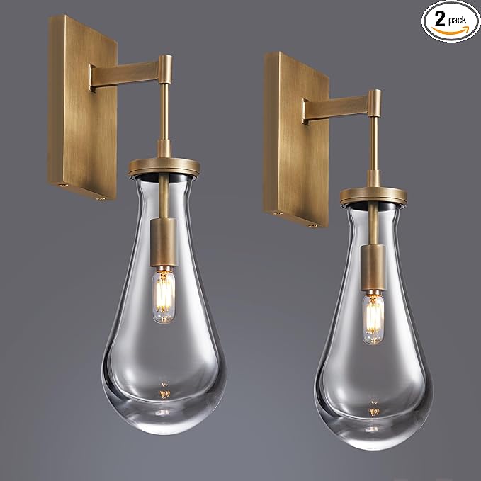 17" L Wall Sconces Set of 2, Morden Wall Lights Fixtures Bathroom Vanity Light Raindrop Wall Brass Sconce for Living Room,Bedroom,Hallway,Stairs,Indoor