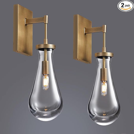 17" L Wall Sconces Set of 2, Morden Wall Lights Fixtures Bathroom Vanity Light Raindrop Wall Brass Sconce for Living Room,Bedroom,Hallway,Stairs,Indoor