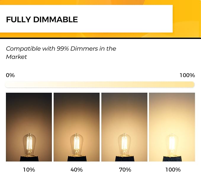 Hizashi LED Edison Bulbs Dimmable, E26 LED Bulb 60 watt, 2700K Soft Warm White, ST19 Vintage Light Bulbs, 95+CRI, UL Listed, 700LM 6W, Clear Glass, Pack of 6