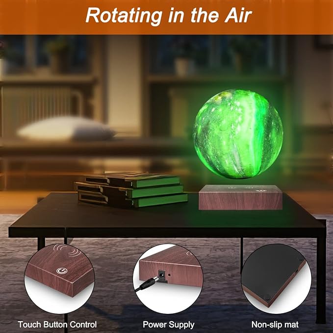 VGAzer Levitating Moon Lamp Floating and Spinning in Air Freely with Gradually Changing LED Lights,Decorative Light for Kids Lover Friends (Square Base)