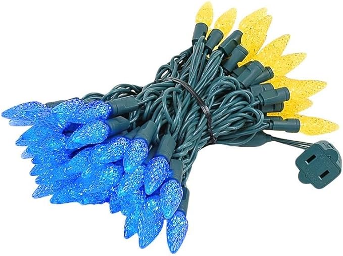 Novelty Lights 24FT 70 LED C6 Christmas String Lights, Outdoor Tree Commercial Grade Permanent Decorations (Blue/Yellow)
