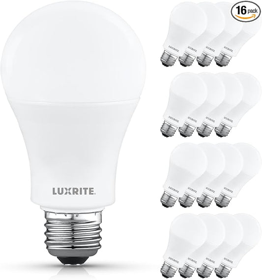 LUXRITE A19 LED Light Bulb 100 Watt Equivalent, 3500K Natural White, 1500LM, Non-Dimmable, Standard LED Light Bulbs, 12.5W, E26 Base, Enclosed Fixture Rated, Damp Rated, ETL Listed (16 Pack)
