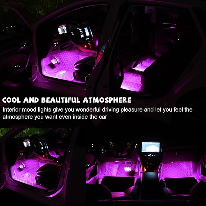 Car LED Strip Light, 24 LED RGB Auto Under Dash Interior Atmosphere Lights, Cigarette Lighter Decorative Lamp Ambient Night Light, Universal Lighting Kit Car Accessories (Pink Purple)