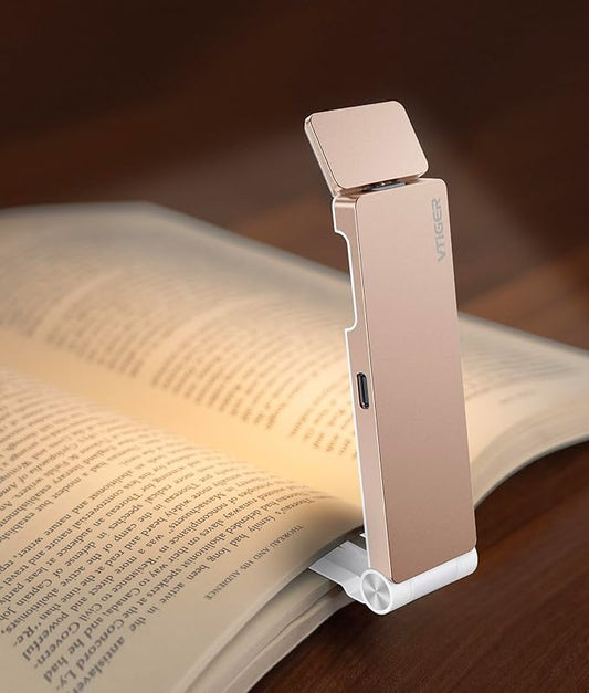 VTIGER Reading Light, USB Rechargeable Book Light for Reading in Bed,Foldable Clip-on LED Booklight, 3 Amber Colors & 4 Brightness Dimmable,Long Lasting Portable Bookmark Lamp for Book Lovers, Kids