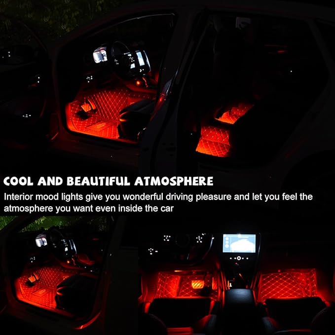 Car LED Strip Light, 24 LED RGB Auto Under Dash Interior Atmosphere Lights, USB Vehicle Decorative Lamp Ambient Night Light Strip, Lighting Kit Car Accessories (Red)