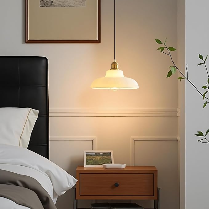 Plug in Pendant Light: Hanging Light Plug in Milk Glass Hanging Lamp, Pendant Lighting for Kitchen Island, Bedroom, Dining Room, Living Room, No Bulb