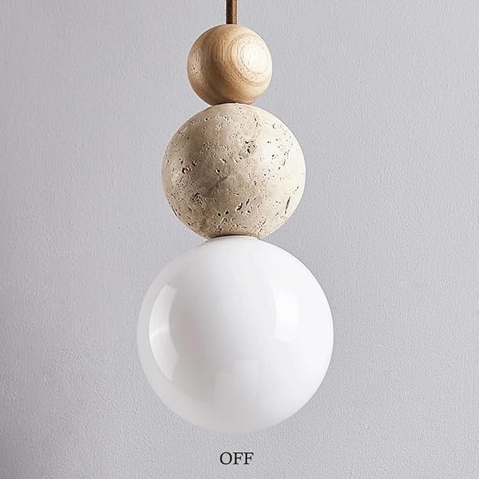 Modern Indoor Pendant Light Natural Stone Spherical Hanging Light Frosted White Glass Suspension Pendant Lamp for Bedside Restaurant Kitchen Island Aisle Bar Club Chandelier