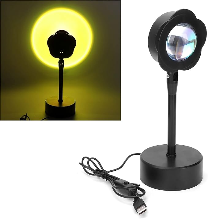 Sunset Projection Lamp, LED Atmosphere Light with 180 Degree Rotation, USB Powered Rainbow Sunset Night Light for Room Decor, Photography, Studio and Romantic Ambience (Sun)
