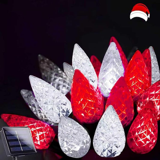 C6 Solar Christmas Lights Outdoor, 100 LED 33FT Christmas Decorations Outdoor Waterproof, Solar String Lights for Outside with 8 Modes, Fairy Twinkle Light for Tree Garden Yard Decor (Red and White)