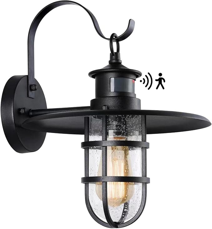 Motion Sensor Kerosene Oil Outdoor Wall Light Fixture,Waterproof Dusk to Dawn Porch Lantern Wall Mount with Seeded Glass for Entryway Doorway Garden,3 Modes Exterior Patio Retro Wall Sconce