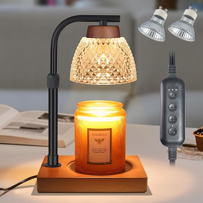 Dimmable Candle Warmer Lamp with Timer, Electric Wax Melt Warmer, lamp candle warmer for Jar Scented Candles Mothers Day Birthday Gifts for Women Mom Grandma, Home Offices Decor Light(Diamond White)