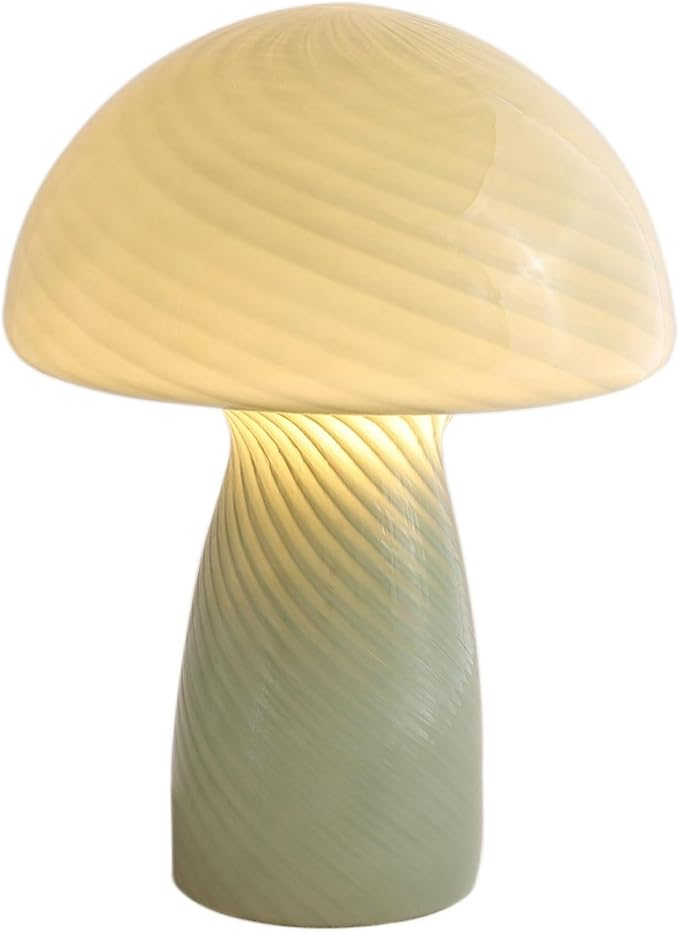 Urban Lifestyle 12" Green Striped Glass Mushroom Lamp, Modern Retro Table Lamp for Bedroom, Living Room, or Office Décor