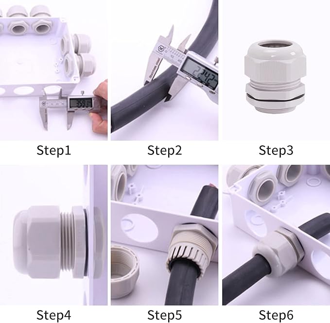 Cable Gland Waterproof,LISTENJIALE 50 pcs Adjustable 3-16mm Waterproof Cable Connectors PG7 PG9 PG11 PG13.5 PG16 PG19 Plastic Cable Gland Joints with Gaskets in PP Box(White)