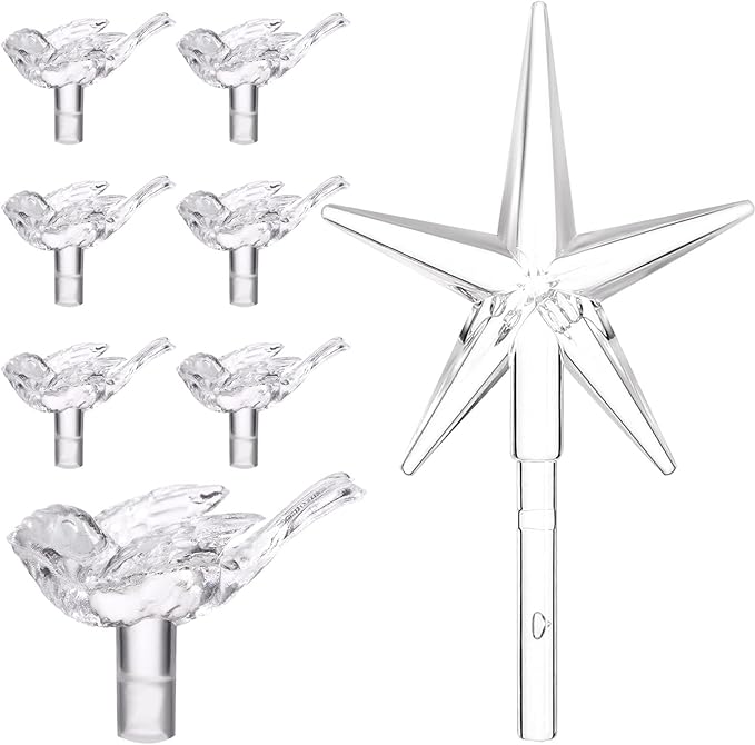 Mudder 100 Pieces Ceramic Christmas Tree Bird Bulbs and 5 Pieces Stars Replacement Plastic Bulbs for Ceramic Christmas Tree Decorations(Clear)