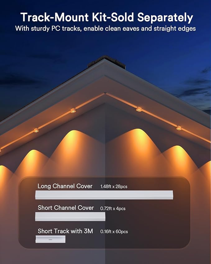 Lumary Smart Permanent Outdoor Lights 2 with Remote & Slide-Base, 200ft with 120 RGBAICW LED 7200lm for Daily & Accent Lighting, Work with Alexa Google, 110+ Scene for Halloween Christmas Decor, Black