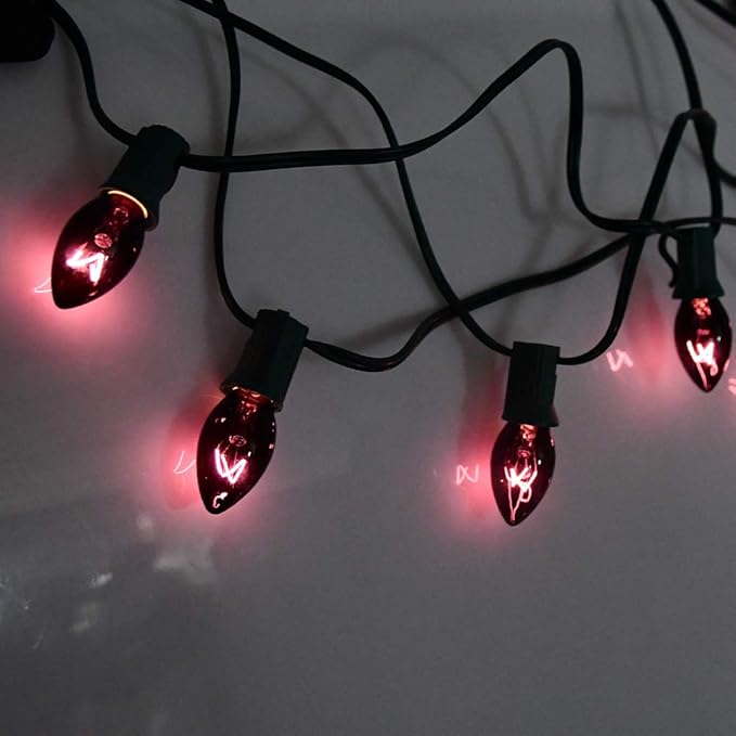 GOOTHY 25 Pack C7 Halloween Replacement Light Bulbs, Transparent Black Light Purple Bulbs for Halloween Outdoor Patio String Lights, C7/E12 Candelabra Base, 5 Watt Night Light Bulbs, Dark Purple