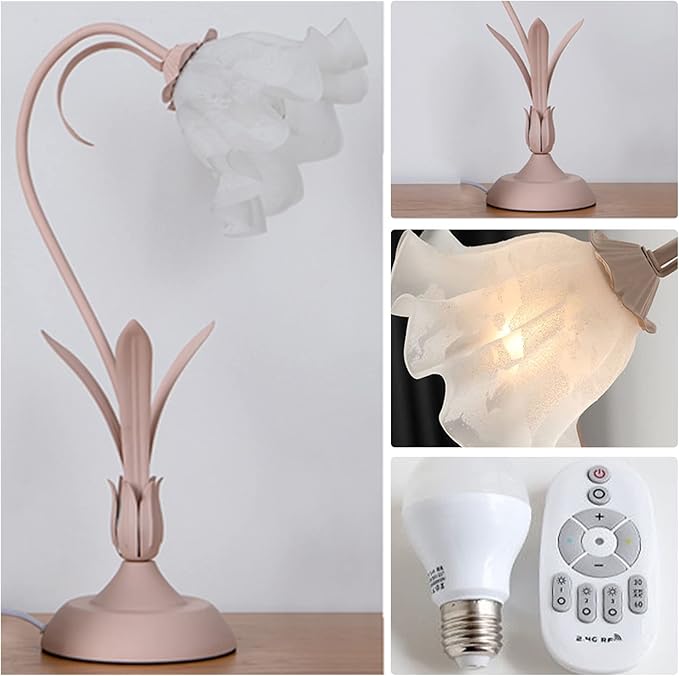 Flower Desk Lamp, Table Lamp LED Reading Light for Small Space Bedroom Home Office, Bedside Lamp with Soft Light, Applicable 5-10m² Area (Pink, 19.6" D x 5.9" H)
