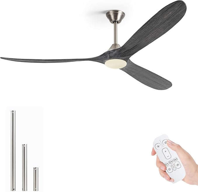 70 Inch Outdoor Ceiling Fan with Lights Remote, 3 Blades Solid Wood Large Modern Ceiling Fan with 9152 High CFM Quiet DC Motor, Damp-rated Indoor Outside Ceiling Fans for Patios Porch Garage Gazebo