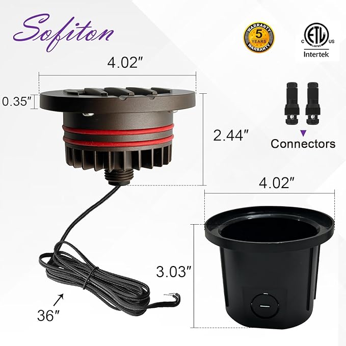 6W Well Lights, Grated Top, 3000K, 12-24V AC/DC, Outdoor In-ground Lights with Wire Connectors, IP65 Waterproof Low Voltage Lighting for Garden Fence Pathway Deck, ETL Certified, 4 Pack