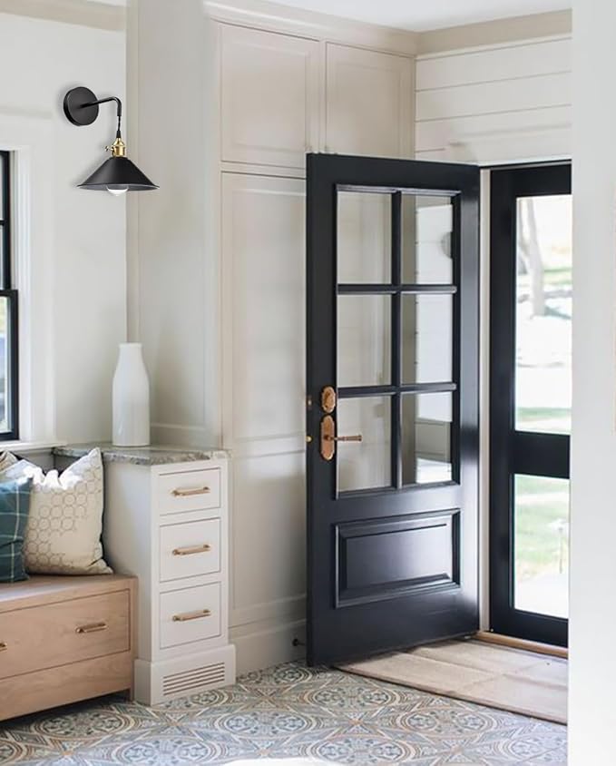 Industrial Wall Sconce 2-Pack with Hanging Height-Adjustable Black Plug-in Wall Lamp with On/Off Switch for Bedroom Bathroom Corridor Porch Patio Hallway
