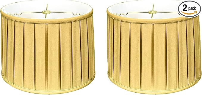 Royal Designs, Inc. Shallow Drum English Box Pleat Basic Lamp Shade, Antique Gold, 15 x 16 x 10 (Spider), Set of 2
