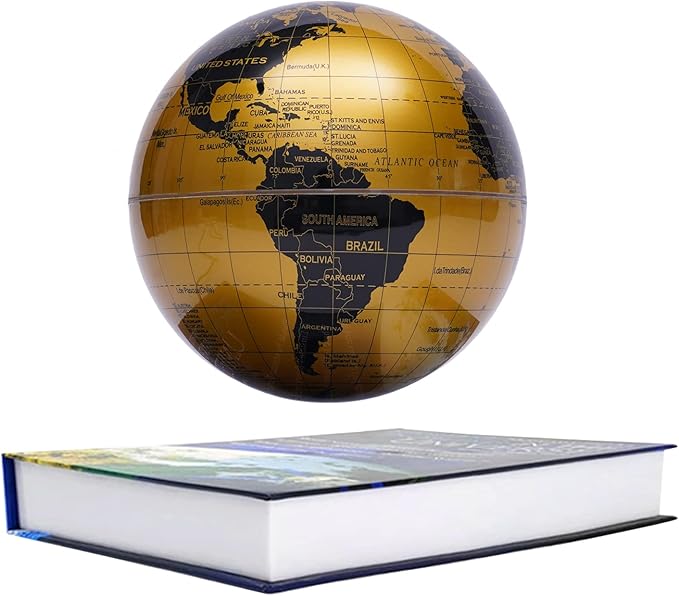 Floating Globe Lamp,6" World Geographic Globes Gold Magnetic Floating Levitating Globe with Lights Home Office Desk Decor Creative Birthday Christmas Gifts,360 Rotating