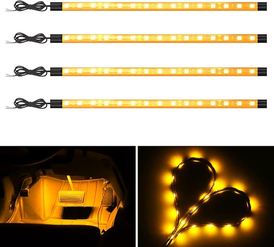 YM E-Bright Amber/Yellow Led Strip Lights for Cars 5050 SMD Waterproof Golf Cart Underglow Lights for Motorcycles Boat Scooter Bike Interior Exterior Decoration DC-12V,Pack of 4