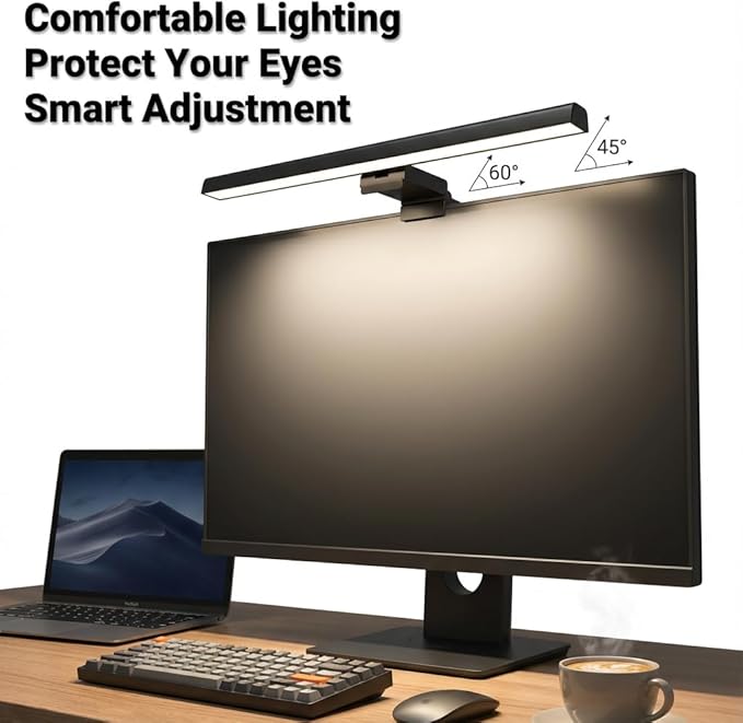 Computer Monitor Light Bar with 60M Auto-Off Timer, Stepless Dimming & 3 Color Modes, Eye-Caring Screen Bar with Asymmetric Optics, CRI>80 USB Powered LED Reading Lamp for Office/Home/Dorm