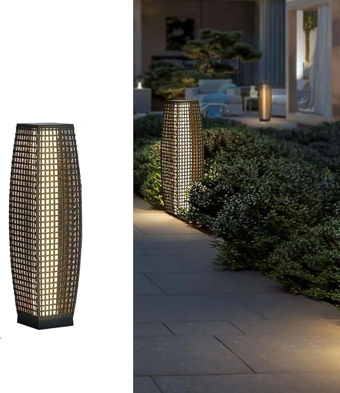 Outdoor Solar Powered Floor Lamps, Waterproof Handmade Rattan Wicker Floor Lamps, Auto On/Off, Led Light, Outdoor Decorative Lanterns for Driveway Lawn Patio Garden Yard